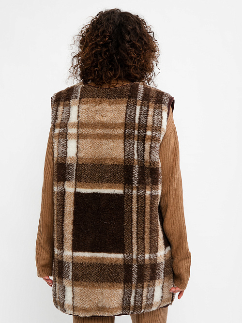 Жилет меховой из верблюжьей шерсти на молнии, рис. Клетка 